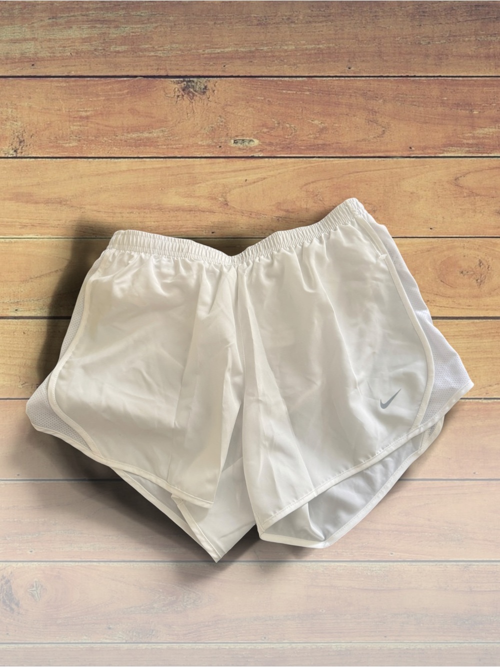 Nike White Girls' Athletic Shorts with Silver Swoosh, XL